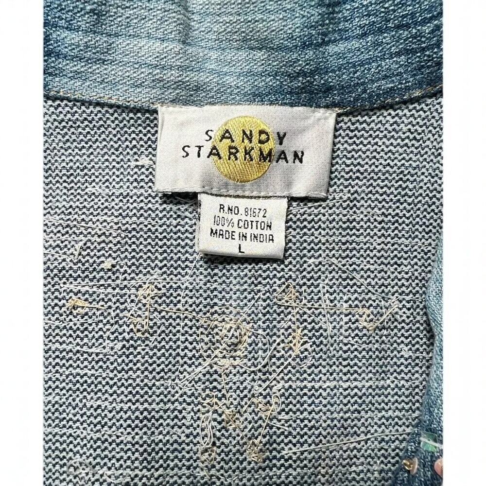 Sandy Starkman Hand Embroidered Denim Jacket Women’s L Boho Artsy Wearable Art - Picture 5 of 10